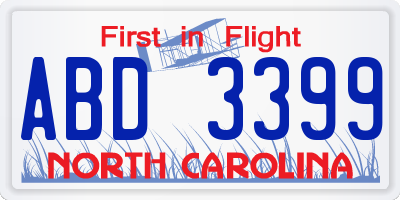 NC license plate ABD3399