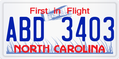 NC license plate ABD3403