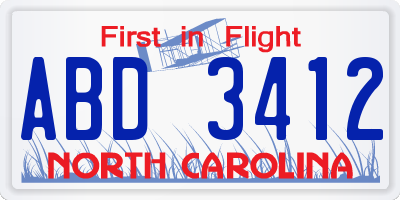 NC license plate ABD3412