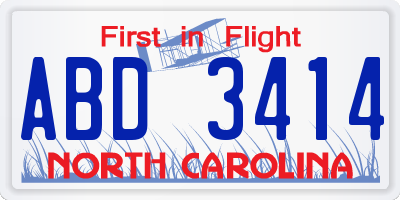 NC license plate ABD3414