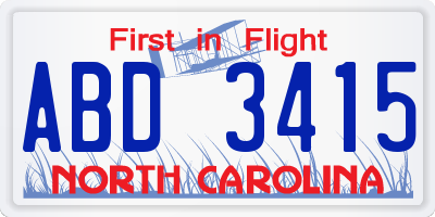 NC license plate ABD3415