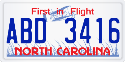 NC license plate ABD3416
