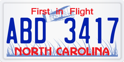 NC license plate ABD3417