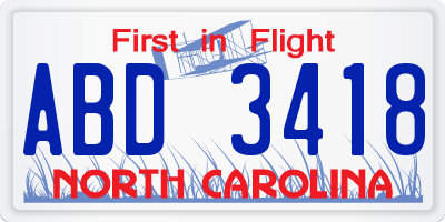NC license plate ABD3418