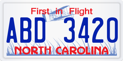 NC license plate ABD3420
