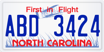 NC license plate ABD3424