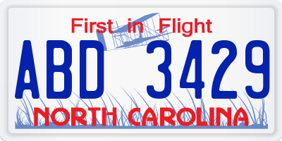 NC license plate ABD3429