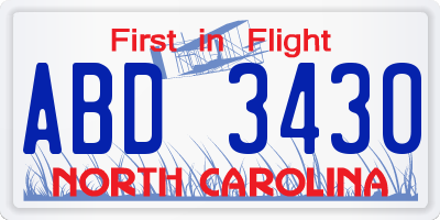 NC license plate ABD3430