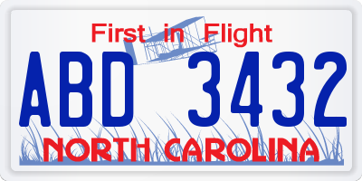 NC license plate ABD3432