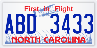 NC license plate ABD3433