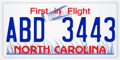 NC license plate ABD3443