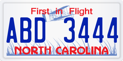 NC license plate ABD3444
