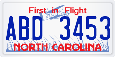 NC license plate ABD3453