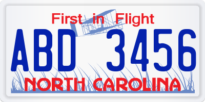 NC license plate ABD3456