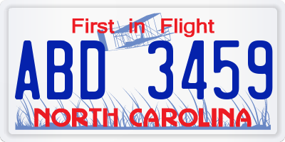 NC license plate ABD3459