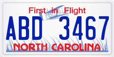 NC license plate ABD3467