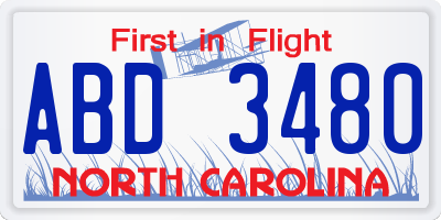 NC license plate ABD3480