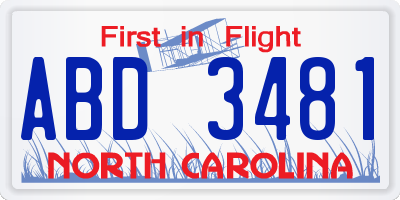 NC license plate ABD3481