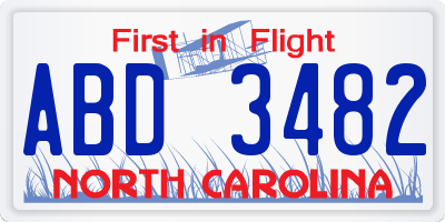 NC license plate ABD3482