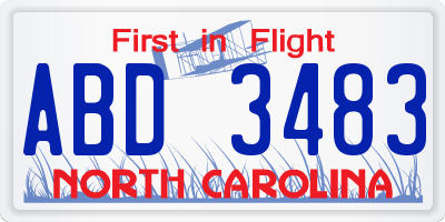 NC license plate ABD3483