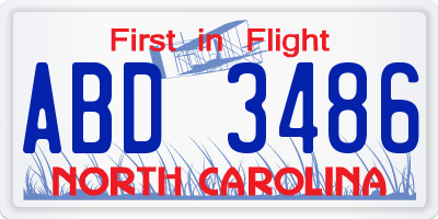 NC license plate ABD3486