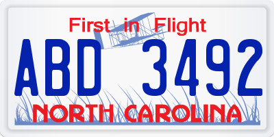 NC license plate ABD3492
