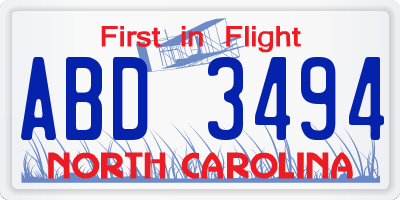 NC license plate ABD3494