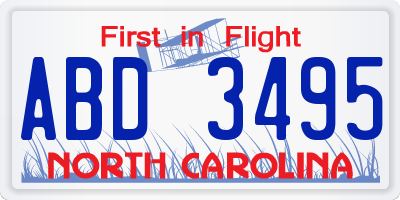 NC license plate ABD3495