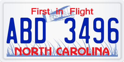 NC license plate ABD3496