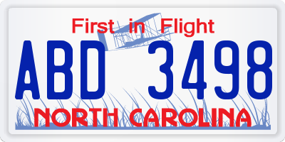 NC license plate ABD3498