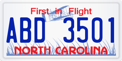 NC license plate ABD3501