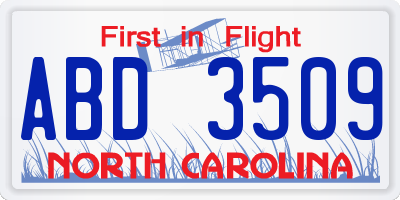 NC license plate ABD3509