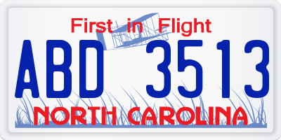 NC license plate ABD3513