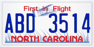 NC license plate ABD3514