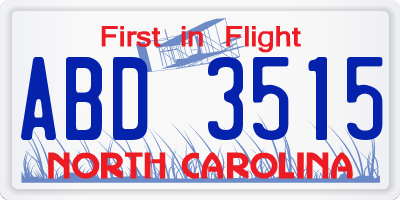 NC license plate ABD3515