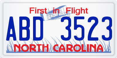 NC license plate ABD3523