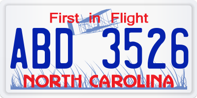 NC license plate ABD3526