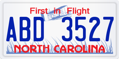 NC license plate ABD3527