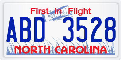 NC license plate ABD3528