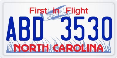 NC license plate ABD3530