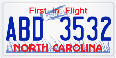 NC license plate ABD3532