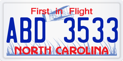 NC license plate ABD3533