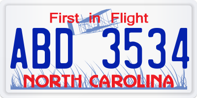 NC license plate ABD3534