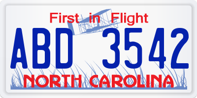 NC license plate ABD3542