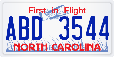 NC license plate ABD3544