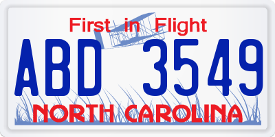 NC license plate ABD3549