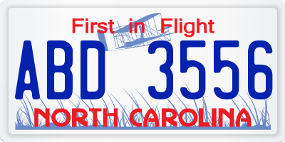 NC license plate ABD3556