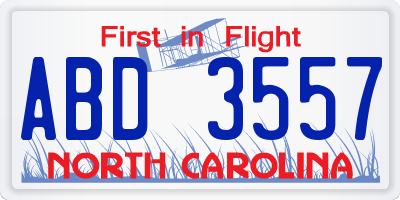 NC license plate ABD3557