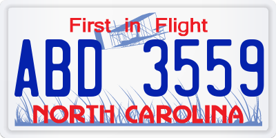 NC license plate ABD3559