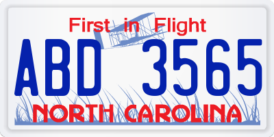 NC license plate ABD3565